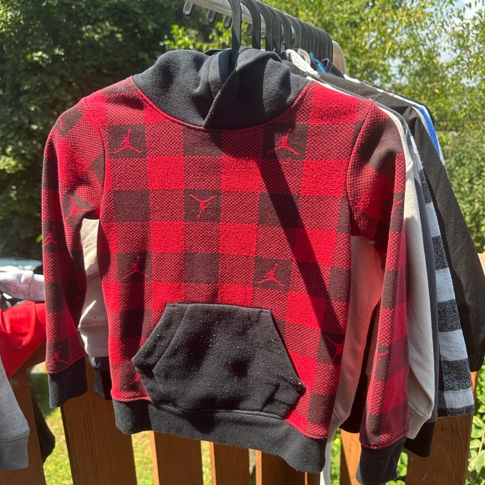 Jordan Kids Red and Black Plaid Hoodie